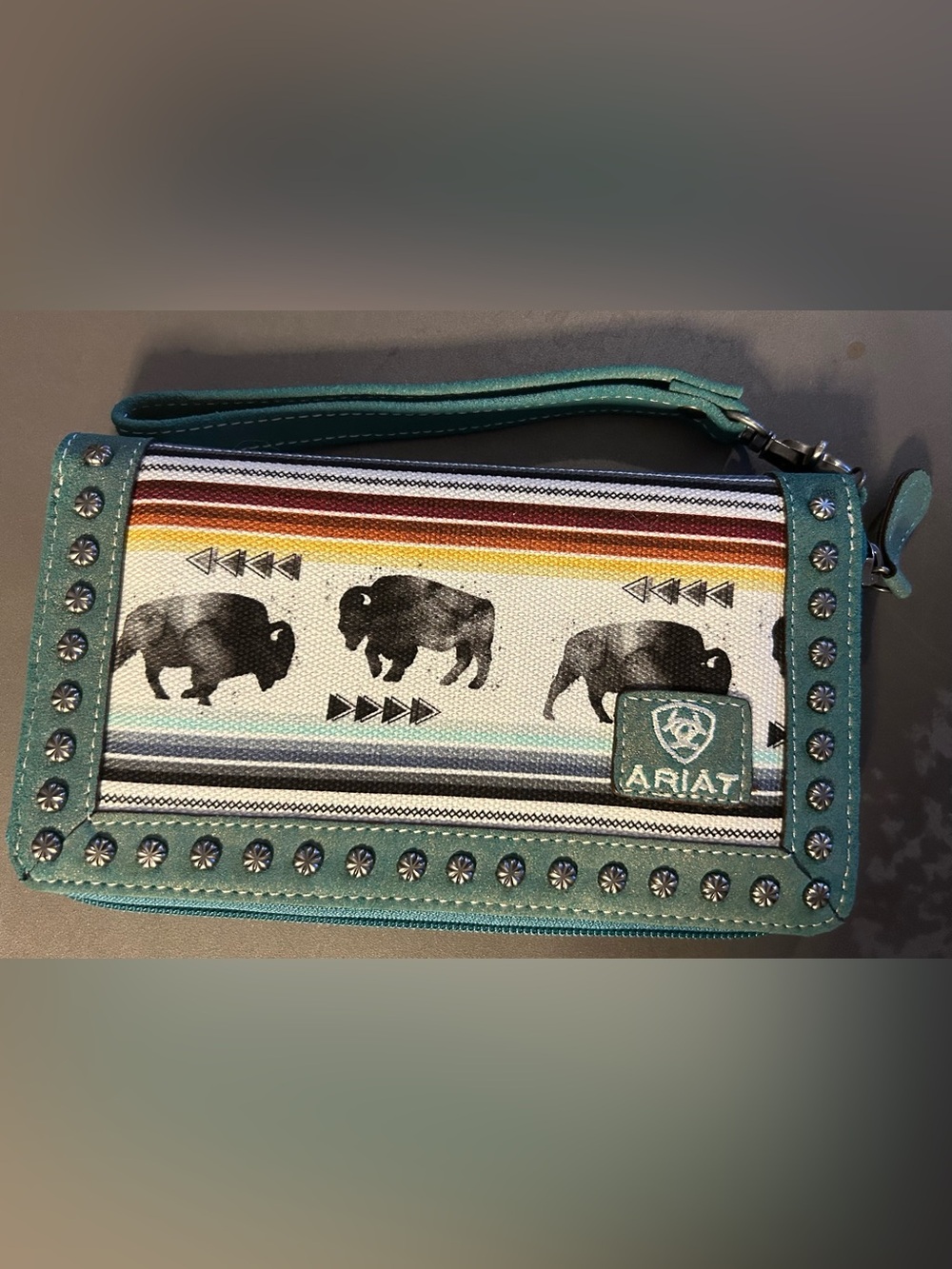Ariat Teal Southwestern Buffalo Stripe Wristlet
